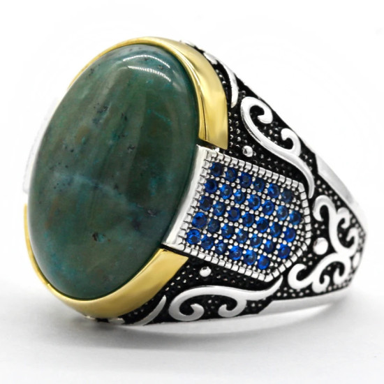 Anillo de plata pura s925 genuino de lujo para hombre, piedra de ágata verde natural hecha a mano, regalo de aniversario de fiesta para hombre - malaquita tienda 36