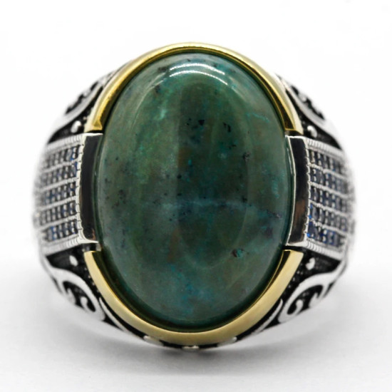 Anillo de plata pura s925 genuino de lujo para hombre, piedra de ágata verde natural hecha a mano, regalo de aniversario de fiesta para hombre - malaquita tienda 36