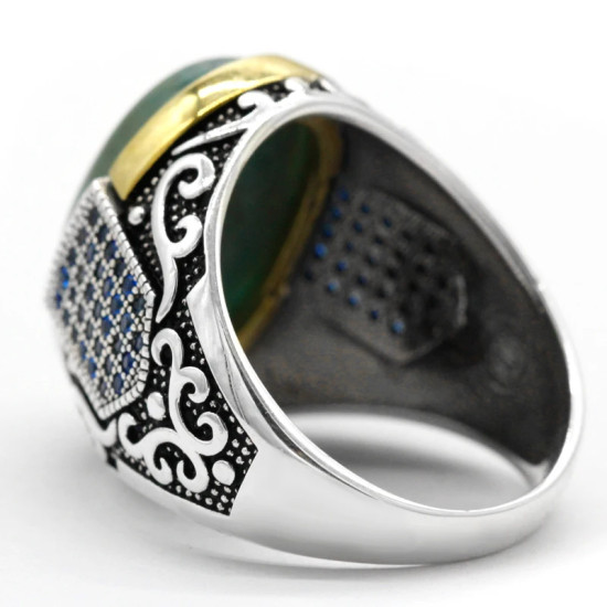 Anillo de plata pura s925 genuino de lujo para hombre, piedra de ágata verde natural hecha a mano, regalo de aniversario de fiesta para hombre - malaquita tienda 36