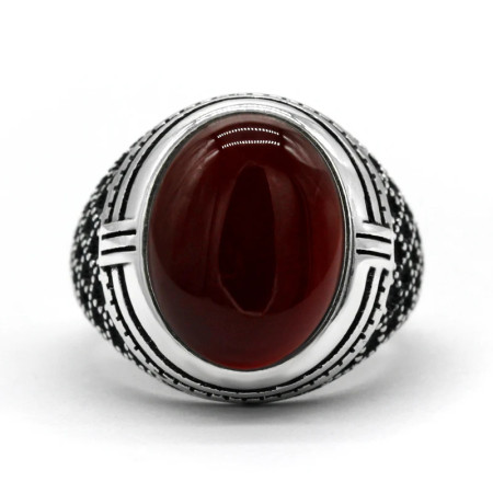 Anillo de hombre con incrustaciones de ágata Natural, conjunto de joyería de anillo de plata 925, anillo de pareja mayor de moda de alta calidad para mujer