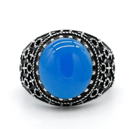 Anillo de ágata negra turca para hombre, Plata de Ley 925 pura, Vintage tallado con piedra Natural grande ovalada, anillos masculinos, regalo de joyería - malaquita tienda 36