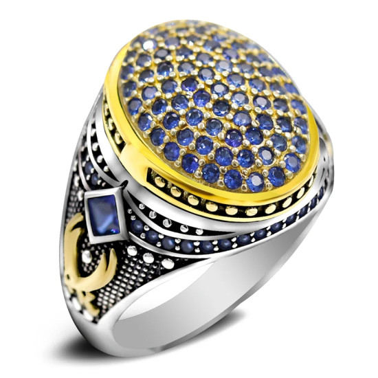 Anillo de plata pura S925, nuevo lanzamiento, circonita azul, regalo hecho a mano para hombre, joyería clásica de lujo para fiesta - malaquita tienda 36
