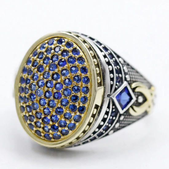 Anillo de plata pura S925, nuevo lanzamiento, circonita azul, regalo hecho a mano para hombre, joyería clásica de lujo para fiesta - malaquita tienda 36