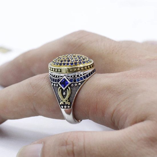 Anillo de plata pura S925, nuevo lanzamiento, circonita azul, regalo hecho a mano para hombre, joyería clásica de lujo para fiesta - malaquita tienda 36