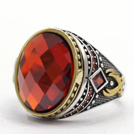 Anillo de plata de ley S925, joyería lujosa, regalo de fiesta navideña, moda retro, regalo de fiesta de vacaciones para hombres con circonita roja AAA Anillo de plata de ley S925, joyería lujosa, regalo de fiesta navideña, moda retro, regalo de fiesta de vacaciones para hombres con circonita roja AAA