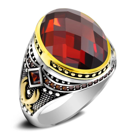 Anillo de plata de ley S925, joyería lujosa, regalo de fiesta navideña, moda retro, regalo de fiesta de vacaciones para hombres con circonita roja AAA Anillo de plata de ley S925, joyería lujosa, regalo de fiesta navideña, moda retro, regalo de fiesta de vacaciones para hombres con circonita roja AAA