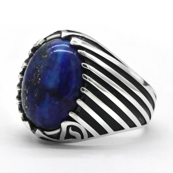 Anillos de plata de ley 925 auténtica para hombre, estilo Punk, lapislázuli azul Natural, joyería turca de Oriente Medio, anillos para mujer - malaquita tienda 36