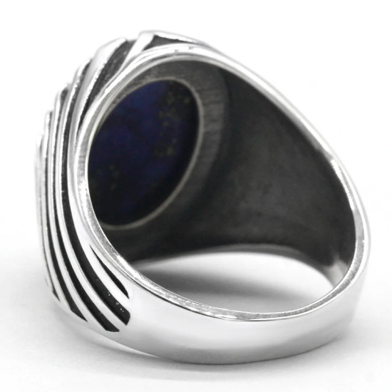 Anillos de plata de ley 925 auténtica para hombre, estilo Punk, lapislázuli azul Natural, joyería turca de Oriente Medio, anillos para mujer - malaquita tienda 36