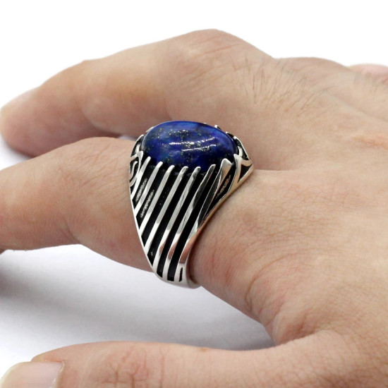 Anillos de plata de ley 925 auténtica para hombre, estilo Punk, lapislázuli azul Natural, joyería turca de Oriente Medio, anillos para mujer - malaquita tienda 36