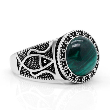 Anillo turco antiguo de Plata de Ley 925 pura con piedra Natural, joyería punk rock de color ágata de malaquita para hombre Anillo turco antiguo de Plata de Ley 925 pura con piedra Natural, joyería punk rock de color ágata de malaquita para hombre
