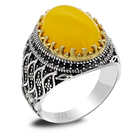 Nuevo superventas, anillo de Plata de Ley 925, anillo de ágata amarilla para hombre, anillo Unisex, conjunto de joyería para personas mayores, anillo para amantes, anillo para mujer Nuevo superventas, anillo de Plata de Ley 925, anillo de ágata amarilla para hombre, anillo Unisex, conjunto de joyería para personas mayores, anillo para amantes, anillo para mujer