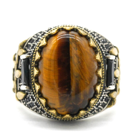 Anillo de plata de ley 925 con forma de ojo de tigre Natural para hombre, joyería Punk de pavo a la moda para hombre y mujer, anillo de compromiso para boda