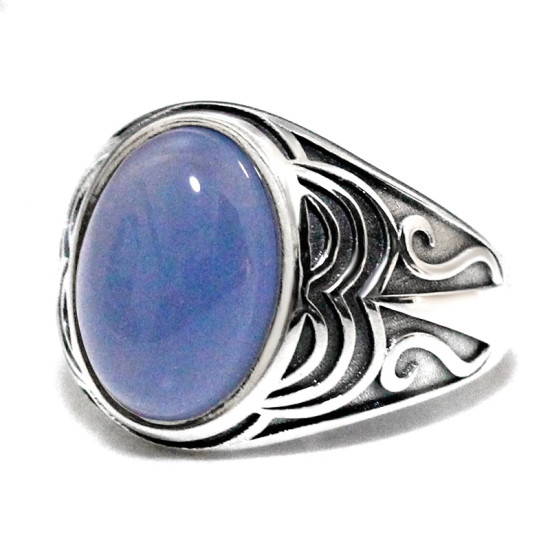 Nuevo Anillo de Plata de Ley 925 para hombre con piedra de ágata azul Natural, anillo Retro para parejas, conjunto de joyería de plata tailandesa, anillos para mujer - malaquita tienda 36