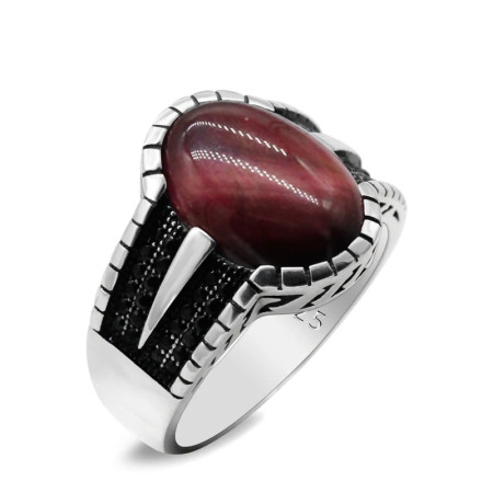 Nuevo Anillo de Plata de Ley 925 con forma de ojo de tigre rojo Natural, anillo de boda para hombres y mujeres, anillo exquisito de estilo Punk turco Original, regalo Nuevo Anillo de Plata de Ley 925 con forma de ojo de tigre rojo Natural, anillo de boda para hombres y mujeres, anillo exquisito de estilo Punk turco Original, regalo