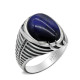 Anillo de Plata de Ley 925 para hombre con piedra de ojo de tigre azul Natural, joyería turca, anillo Punk de rayas simples para hombre, regalo de cumpleaños - malaquita tienda 36