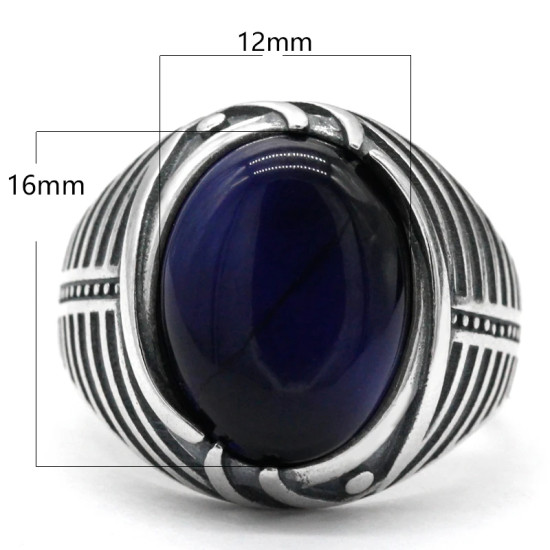 Anillo de Plata de Ley 925 para hombre con piedra de ojo de tigre azul Natural, joyería turca, anillo Punk de rayas simples para hombre, regalo de cumpleaños - malaquita tienda 36