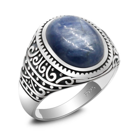 Anillo de plata de ley 925 para hombre con cianita Natural, joyería de plata, regalos del Día de San Valentín, anillos de compromiso para hombre y mujer