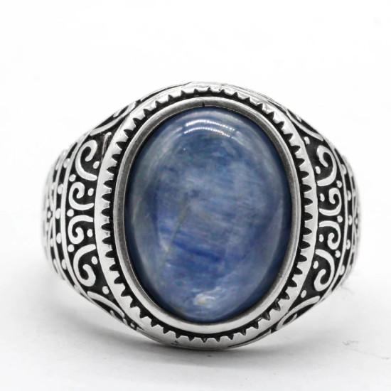 Anillo de plata de ley 925 para hombre con cianita Natural, joyería de plata, regalos del Día de San Valentín, anillos de compromiso para hombre y mujer - malaquita tienda 36