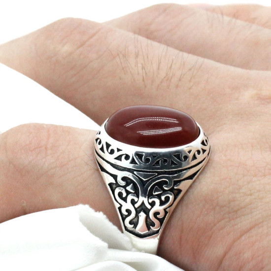 Anillo masculino de Plata de Ley 925, anillo para hombre, anillo con sello, anillo de piedra de ágata roja, estilo Punk Vintage, garra, mariposa, moda Simply Rin - malaquita tienda 36