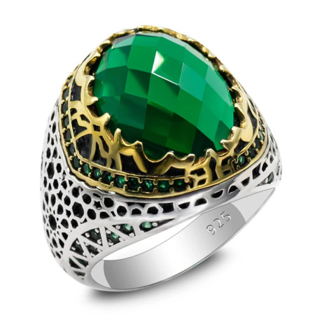 Anillo de circón Artificial de Plata de Ley 925, diseño de patrón, anillos de boda de estilo Punk turco, anillos de compromiso/fiesta para hombres y mujeres