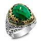 Anillo de circón Artificial de Plata de Ley 925, diseño de patrón, anillos de boda de estilo Punk turco, anillos de compromiso/fiesta para hombres y mujeres - malaquita tienda 36