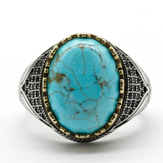 Nuevo Anillo de Plata de Ley 925 para hombres y mujeres, turquesa Natural, diseño de tendencia turca, estilo Punk, joyería de fiesta hecha a mano exquisita - malaquita tienda 36