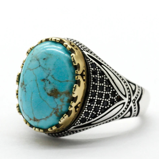 Nuevo Anillo de Plata de Ley 925 para hombres y mujeres, turquesa Natural, diseño de tendencia turca, estilo Punk, joyería de fiesta hecha a mano exquisita - malaquita tienda 36