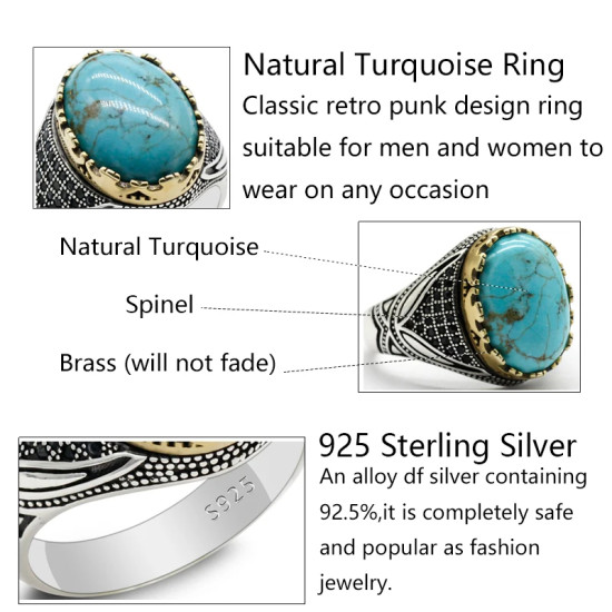Nuevo Anillo de Plata de Ley 925 para hombres y mujeres, turquesa Natural, diseño de tendencia turca, estilo Punk, joyería de fiesta hecha a mano exquisita - malaquita tienda 36