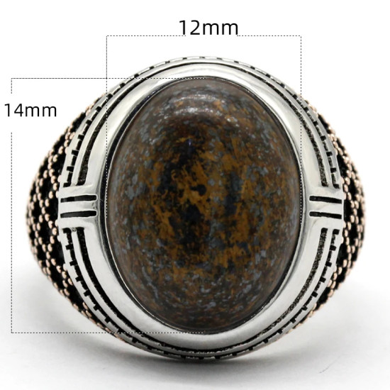 Joyería turca Anillo para hombre Piedra grande Bronce natural Piedra gris Plata de ley 925 Oro rosa Anillo de plata para hombre con piedra - malaquita tienda 36