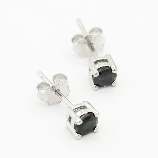 Pendientes de mujer de plata 925 con circonita negra chapada en forma redonda, pendientes de tuerca con empuje hacia atrás para mujer, regalo de joyería para el Día de San Valentín y boda - malaquita tienda 36