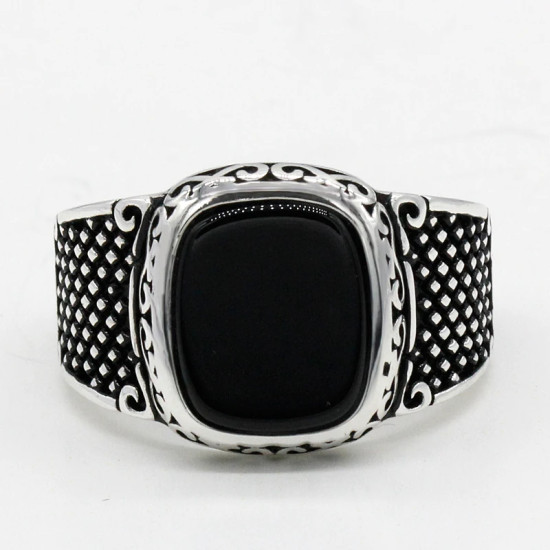 Anillo de Plata de Ley 925 para hombre, piedra natural negra cuadrada, estilo Punk Vintage, joyería de moda urbana para fiesta - malaquita tienda 36