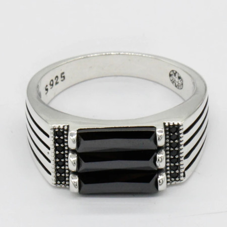 Anillo de Plata de Ley 925 para hombre, anillo con líneas paralelas de cebra, banda de circonita negra, estilo Punk, joyería de fiesta, anillo de boda