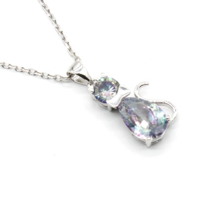 Collar con colgante para mujer, circonita de plata 925, gato transparente, estilo Punk brillante geométrico para mujer, regalos de joyería para boda y Navidad Collar con colgante para mujer, circonita de plata 925, gato transparente, estilo Punk brillante geométrico para mujer, regalos de joyería para boda y Navidad