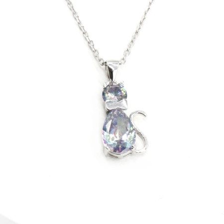 Collar con colgante para mujer, circonita de plata 925, gato transparente, estilo Punk brillante geométrico para mujer, regalos de joyería para boda y Navidad Collar con colgante para mujer, circonita de plata 925, gato transparente, estilo Punk brillante geométrico para mujer, regalos de joyería para boda y Navidad
