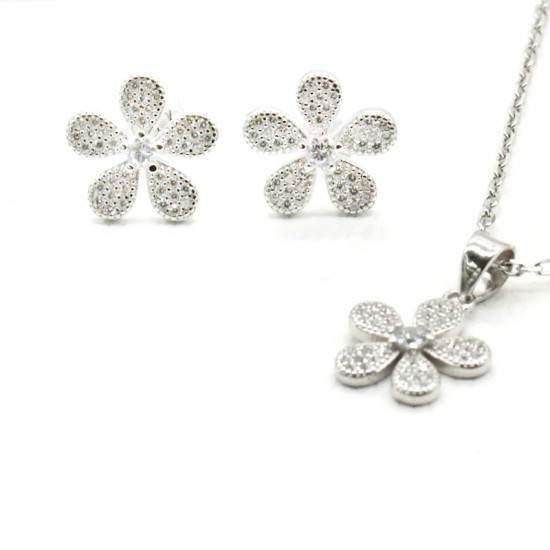 Lovely Daisy Flower 925 Silver mujeres Stud pendientes y colgantes collar conjuntos de joyas para 2019 - malaquita tienda 36
