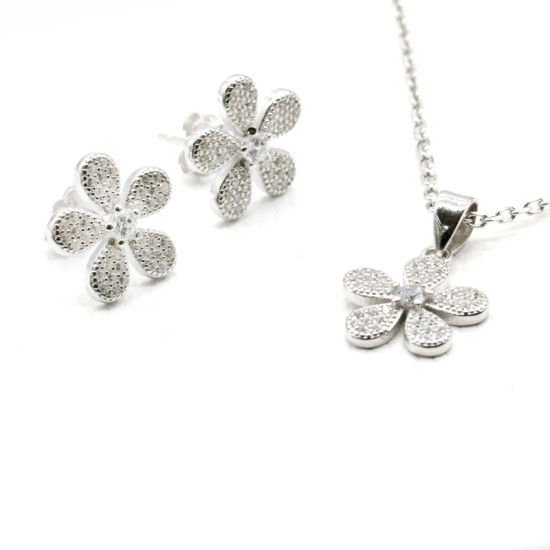 Lovely Daisy Flower 925 Silver mujeres Stud pendientes y colgantes collar conjuntos de joyas para 2019 - malaquita tienda 36