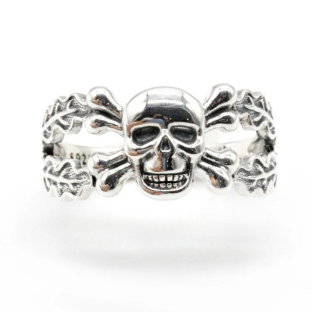 Anillo de Plata de Ley 925 para hombre y mujer, con doble hueso y hoja al lado, estilo gótico Punk, joyería de hip hop Rock para motorista