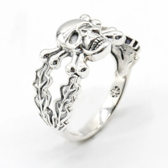 Anillo de Plata de Ley 925 para hombre y mujer, con doble hueso y hoja al lado, estilo gótico Punk, joyería de hip hop Rock para motorista - malaquita tienda 36