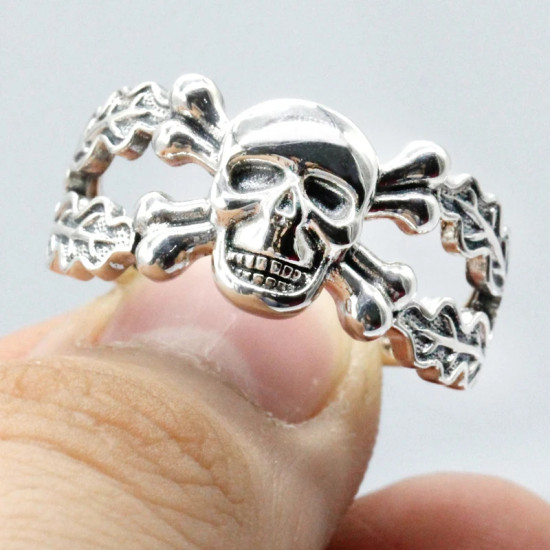 Anillo de Plata de Ley 925 para hombre y mujer, con doble hueso y hoja al lado, estilo gótico Punk, joyería de hip hop Rock para motorista - malaquita tienda 36