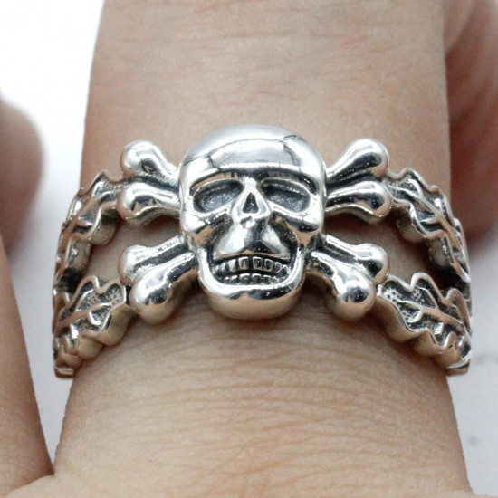 Anillo de Plata de Ley 925 para hombre y mujer, con doble hueso y hoja al lado, estilo gótico Punk, joyería de hip hop Rock para motorista - malaquita tienda 36