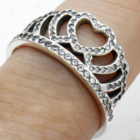 Anillo de plata 925 para mujer, corona hueca apilable en forma de corazón, circonita brillante, estilo bohemio geométrico para mujer, regalo de boda Anillo de plata 925 para mujer, corona hueca apilable en forma de corazón, circonita brillante, estilo bohemio geométrico para mujer, regalo de boda