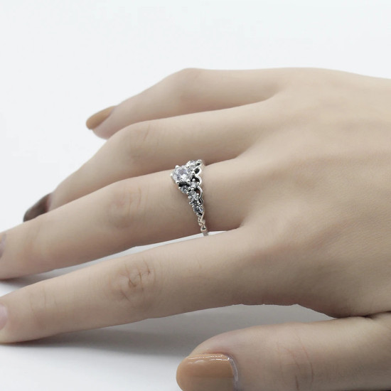 Anillos de plata esterlina 925 con forma de corona para mujer, joyería de reina de circonita transparente, estilo romántico para mujer, anillo de boda de fiesta - malaquita tienda 36