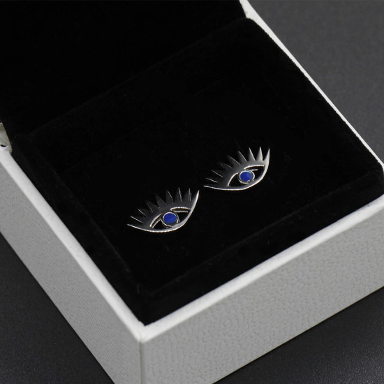 Pendientes tipo botón de plata fina 925, ojos hermosos, pendientes de circón AAA azul para mujer, joyería de boda, regalo del Día de San Valentín - malaquita tienda 36