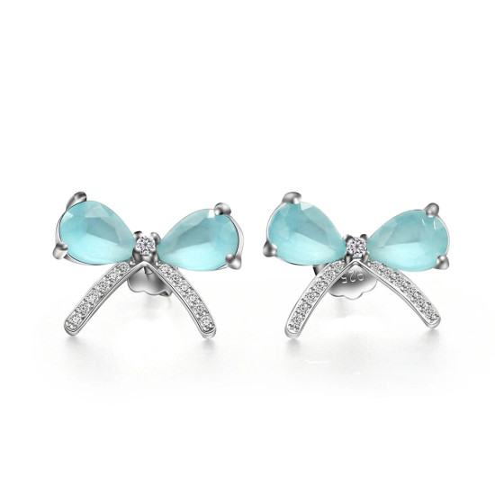 Pendientes de circonia cúbica azul para mujer y niña, aretes de Plata de Ley 925 con lazo, joyería coreana, regalo de San Valentín - malaquita tienda 36