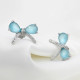 Pendientes de circonia cúbica azul para mujer y niña, aretes de Plata de Ley 925 con lazo, joyería coreana, regalo de San Valentín - malaquita tienda 36
