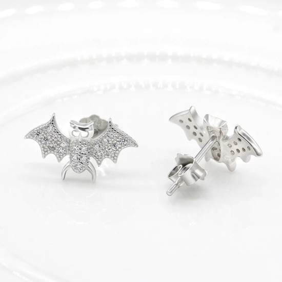 Pendientes de tuerca de Plata de Ley 925 para mujer y niña, joyería de Animal bonito, pequeño murciélago, CZ, regalo de San Valentín - malaquita tienda 36
