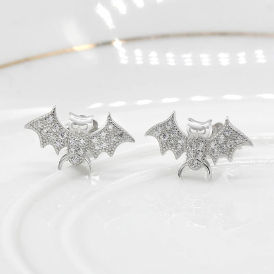 Pendientes de tuerca de Plata de Ley 925 para mujer y niña, joyería de Animal bonito, pequeño murciélago, CZ, regalo de San Valentín - malaquita tienda 36