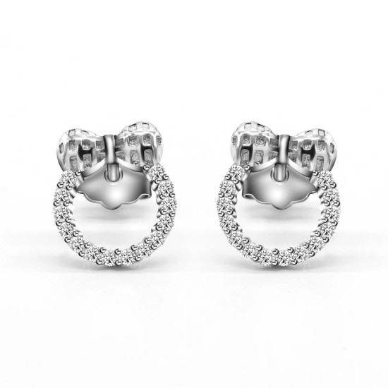 Pendientes tipo botón de plata fina 925 maciza, pendientes clásicos con lazo circular transparente CZ, joyería fina encantadora, regalo de Navidad para mujer - malaquita tienda 36