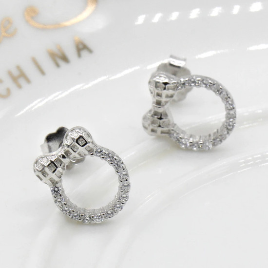 Pendientes tipo botón de plata fina 925 maciza, pendientes clásicos con lazo circular transparente CZ, joyería fina encantadora, regalo de Navidad para mujer - malaquita tienda 36
