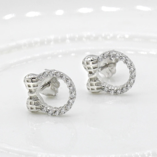 Pendientes tipo botón de plata fina 925 maciza, pendientes clásicos con lazo circular transparente CZ, joyería fina encantadora, regalo de Navidad para mujer - malaquita tienda 36